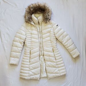 Dual Zip Puffer Coat Removable Trim - Laundry by Shelli Segal - IVORY - Medium